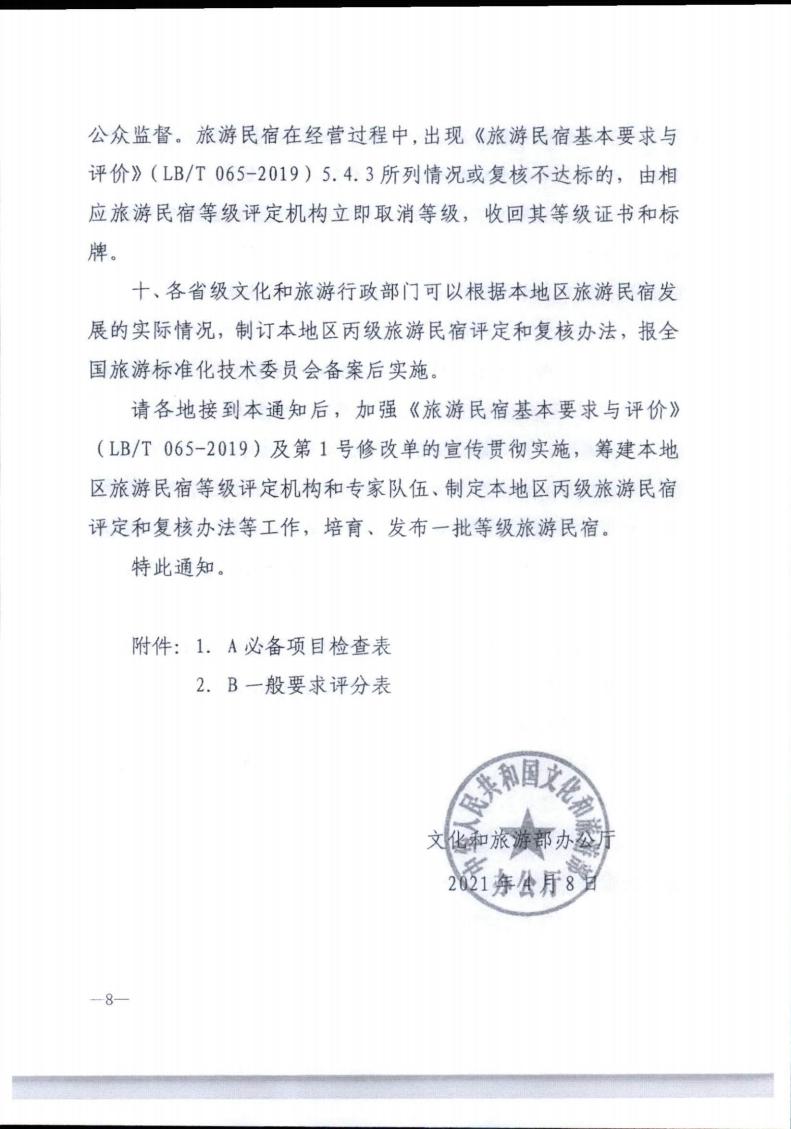 新葡京博彩
转发文化和旅游部办公厅关于实施《旅游民宿基本要求与评价》（LBT065-2019）及第1号修改单有关工作的通知 (复件)_08.jpg
